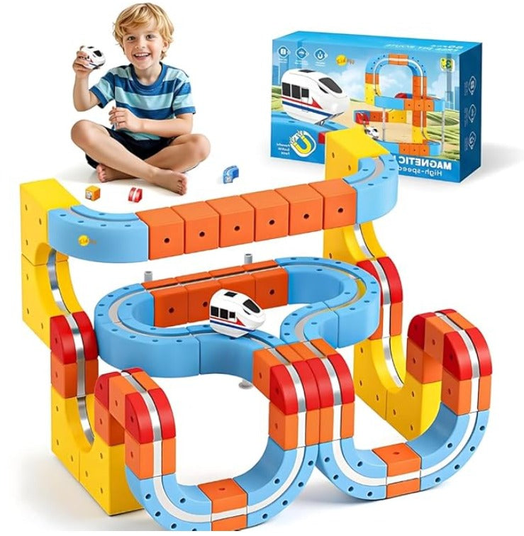 DIY Magnetic Train Building Blocks – Electric Anti-Gravity Track Set (60 Pieces)